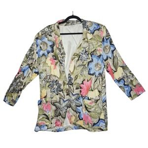 Vintage Ashley Hill Floral Blazer Jacket XL Rayon Linen Look Abstract Print USA